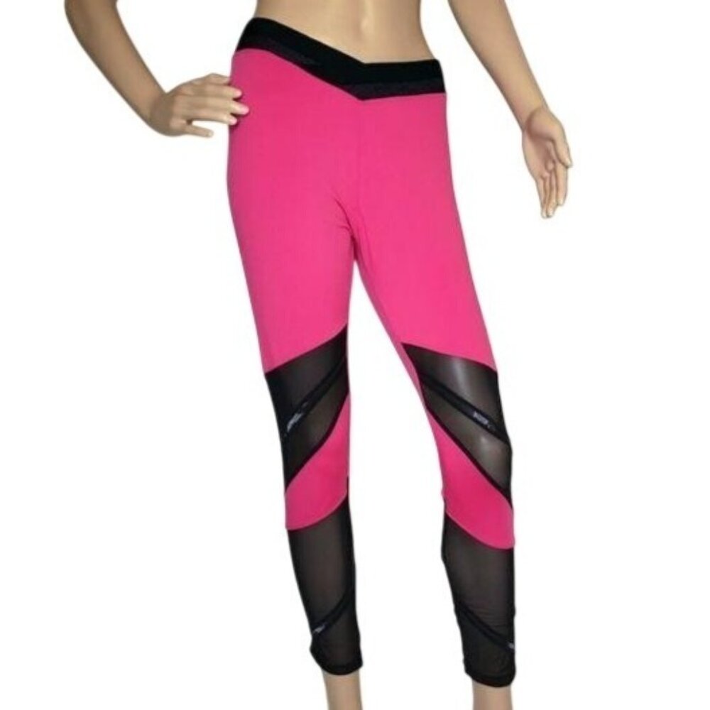 Everlast Womens Athletic Leggings hot Pink with Black Mesh Panels Size XL gym